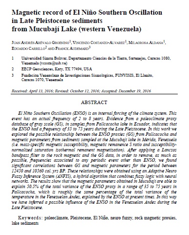 Magnetic Record Of El Niño Southern Oscillation In Late Pleistocene Sediments From Mucubají Lake (western Venezuela)